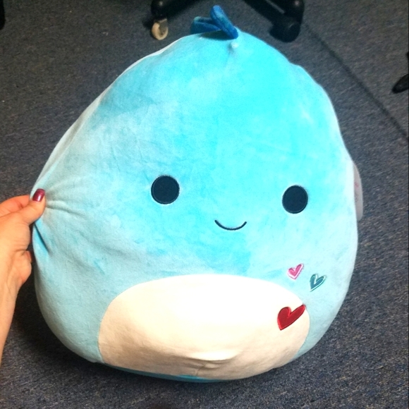 16” Large Ben Blue Dino Squishmallow w/ Hearts Special Valentine Edition - Picture 1 of 3